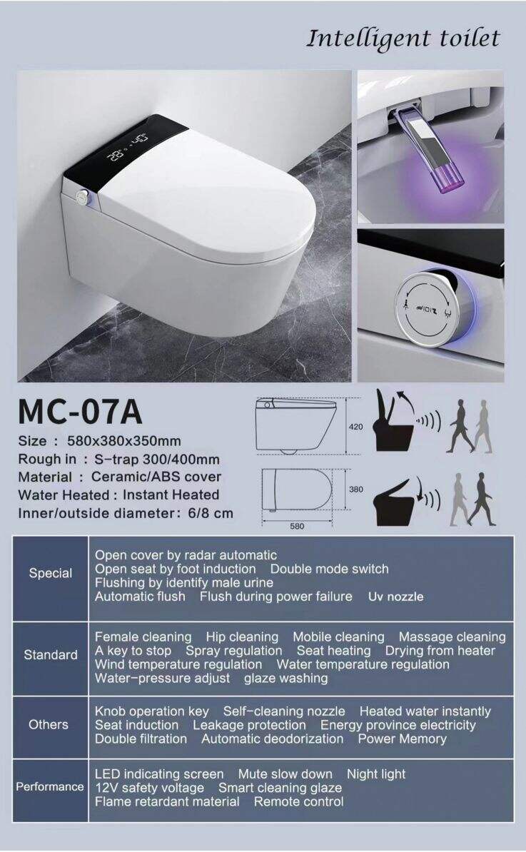 MB-07A Rimless smart toilet suite w/remote control gloss white factory