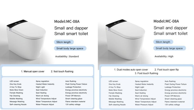 MB-08A Rimless smart toilet suite w/remote control gloss white factory