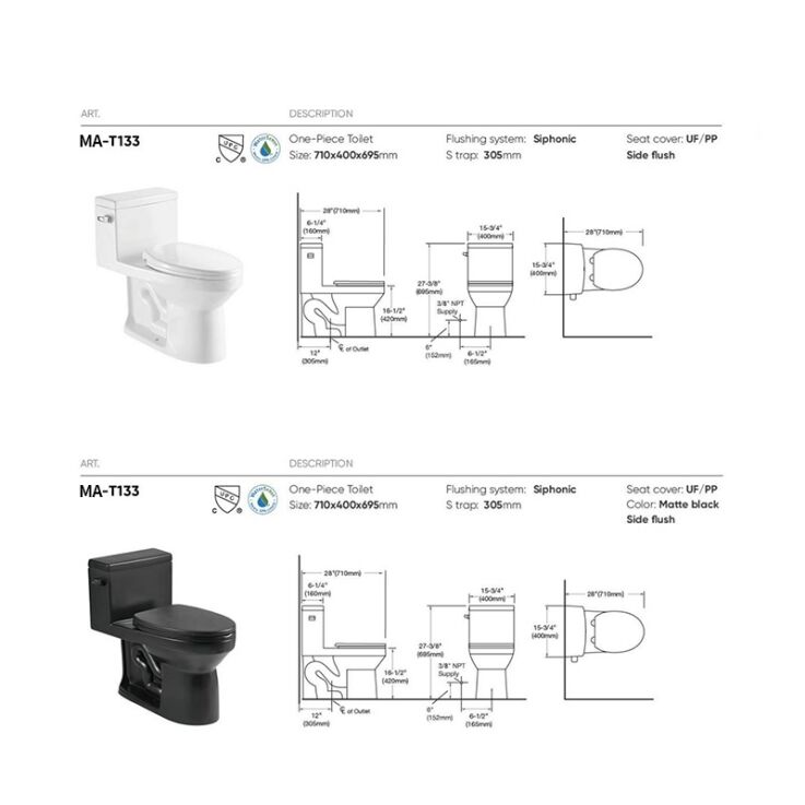 MA-T133 One-piece toilet siphonic flushing system side flush supplier