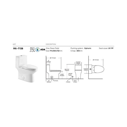 MA-T138 One-piece toilet siphonic flushing system side flush