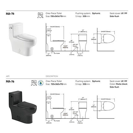 MA-76 One-piece toilet siphonic flushing system side flush