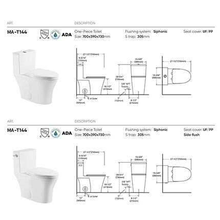 MA-T144 One-piece toilet siphonic flushing system side flush