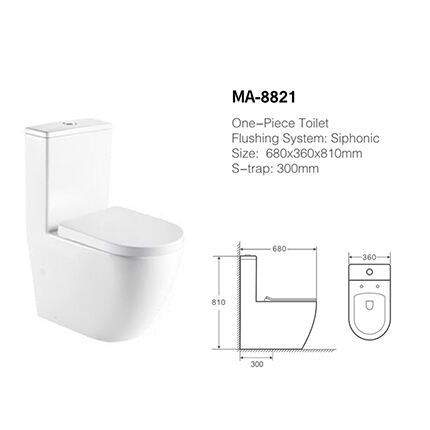 MA-8821 One-piece toilet siphonic flushing system side flush