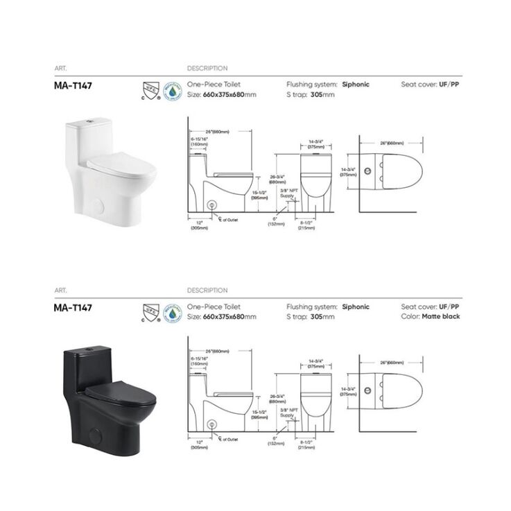 MA-T147 One-piece toilet siphonic flushing system side flush supplier