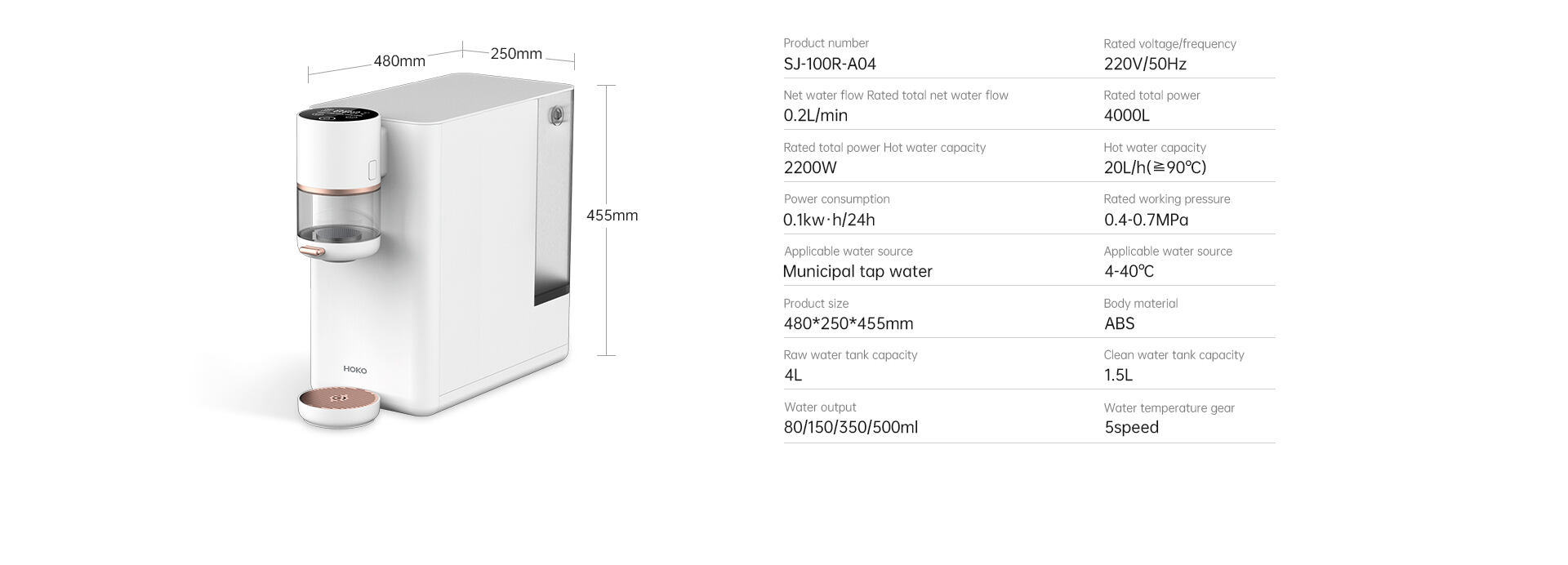 SJ100R-A04 Instant Hot Table Top Water Purifier Wholesale details