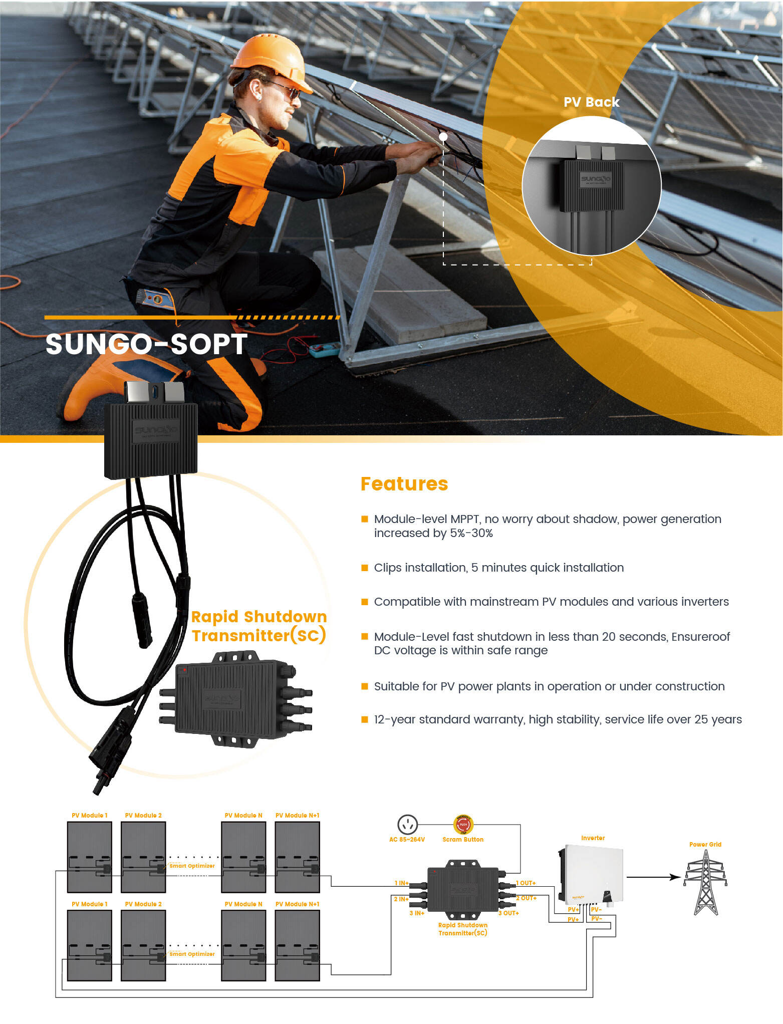 Sopt Hızlı Kapatma 450w 600w 700w güç güneş paneli pv modülü optimizer fiyatı güneş sistemi için dc invertör ile