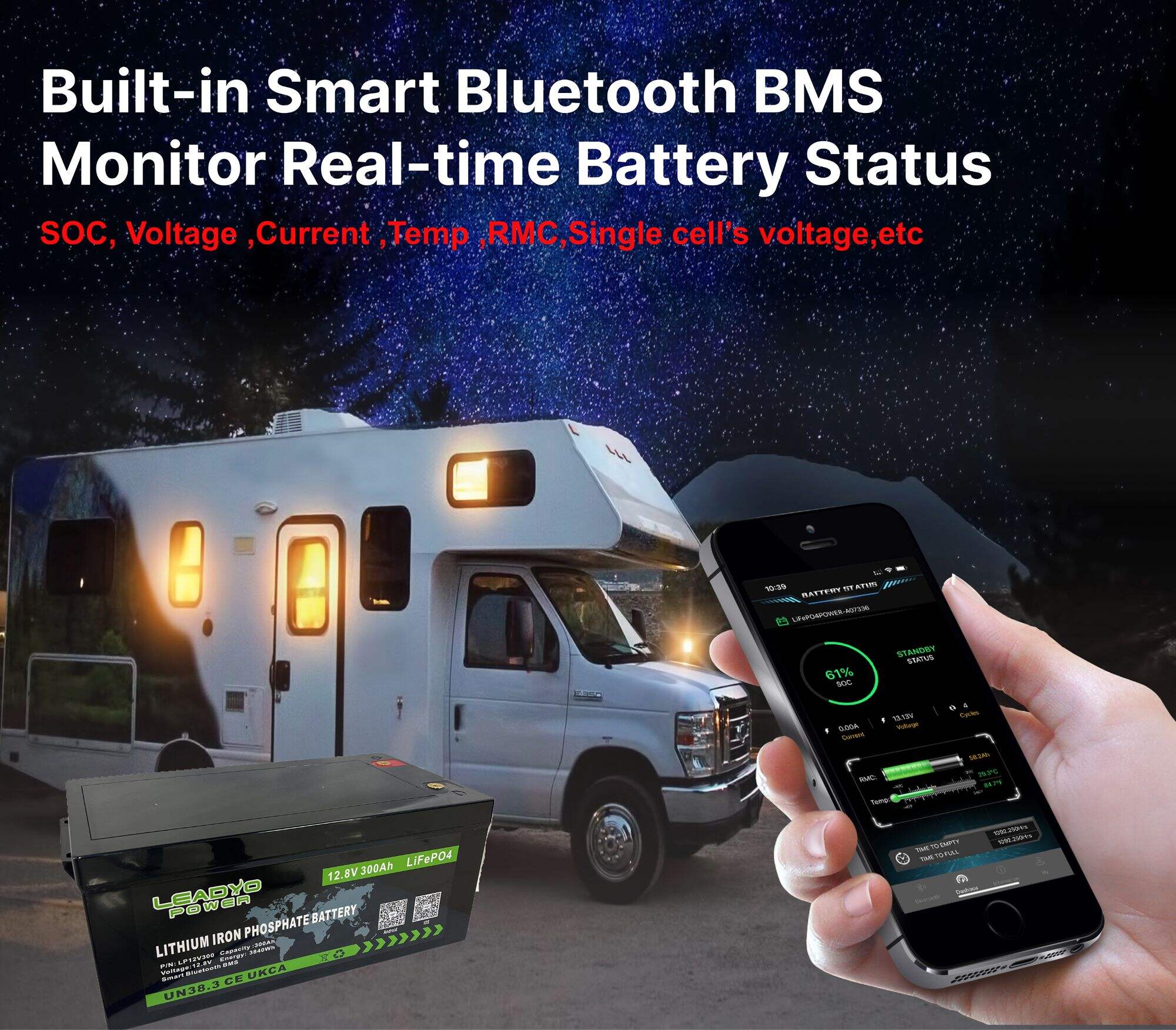 Smart Bluetooth Lithium LFP 36V 38.4V 100Ah LiFePO4 RV Caravan Campervan Battery With Bluetooth manufacture