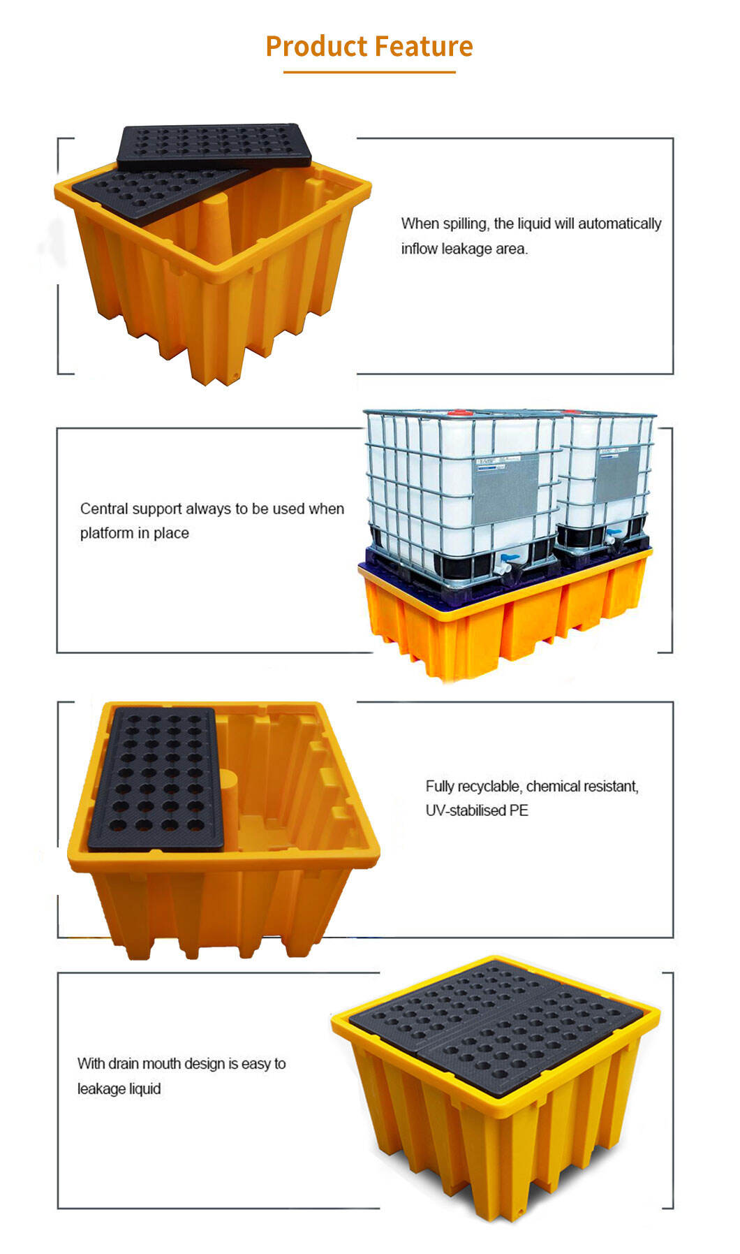 Heavy duty 4-Way Double IBC Spill Containment Pallet factory