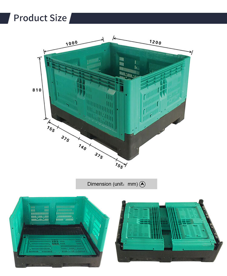 1200*1000*810mm large size food grade stackable Hygiene heavy duty foldable collapsible plastic pallet box for fresh fruit details