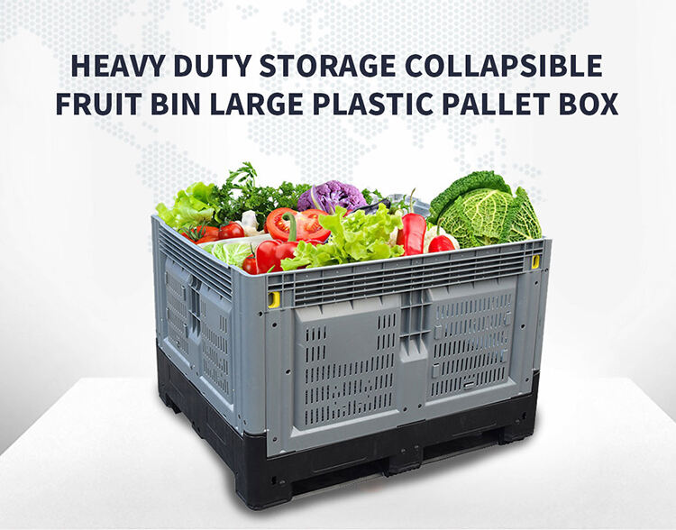 1200*1000*810mm large size food grade stackable Hygiene heavy duty foldable collapsible plastic pallet box for fresh fruit manufacture