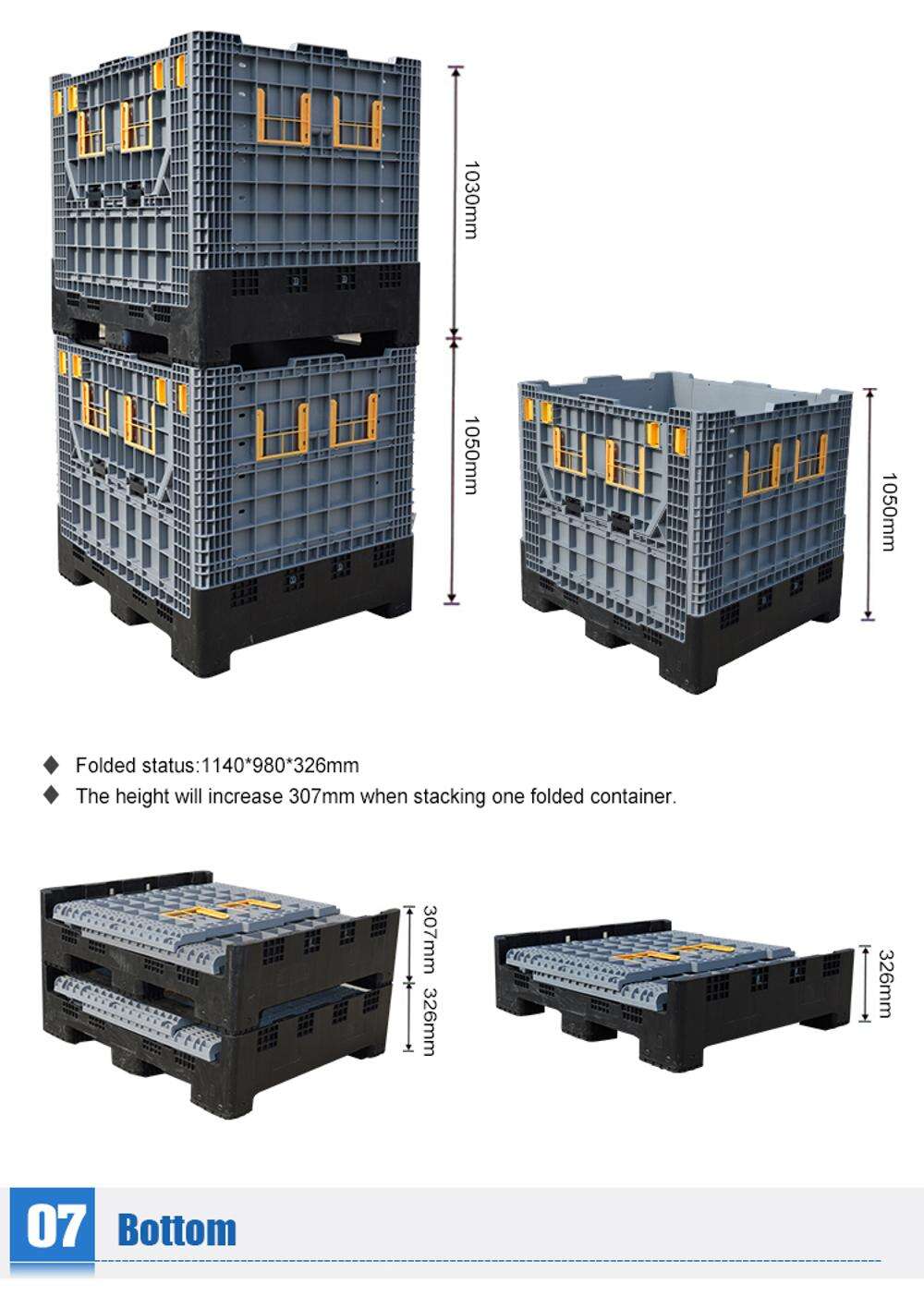HDPE big box solid plastic pallet vented foldable collapsible plastic pallet box container factory
