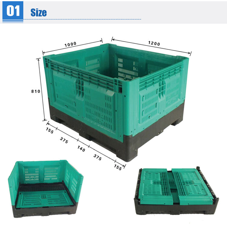 1200x1000x810mm hdpe-tillverkad vikbar plastlådpall för frukt- och grönsaksdetaljer