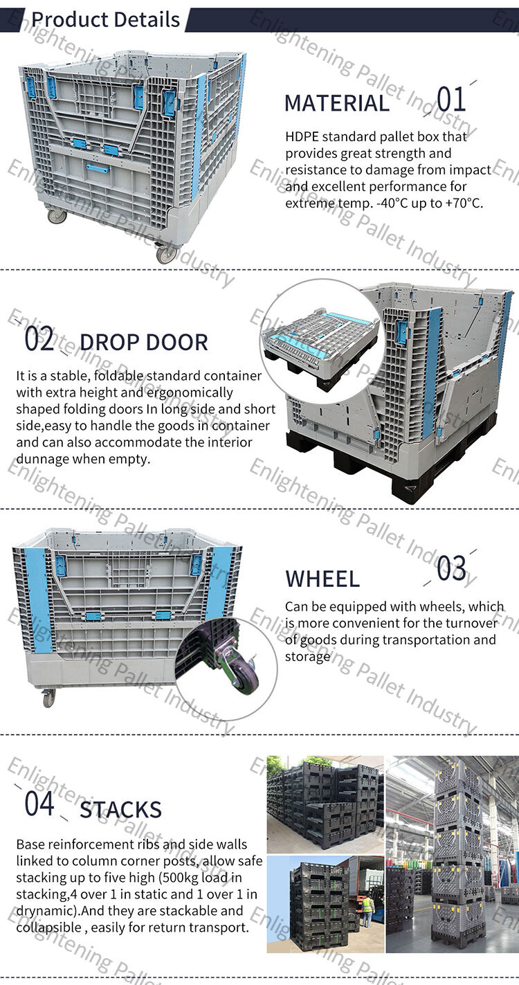 heavy duty large hdpe industrial logistic transportation warehouse storage foldable collapsed plastic pallet with wheels factory