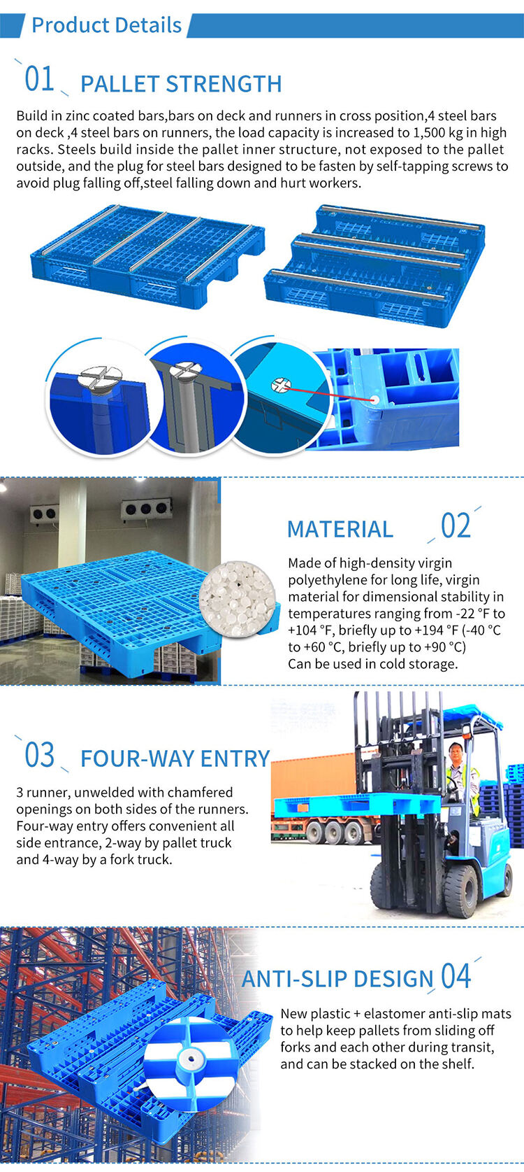 wholesale china 1200 x 800 heavy duty open deck steel reinforced warehouse storage durable industrial euro plastic pallets manufacture