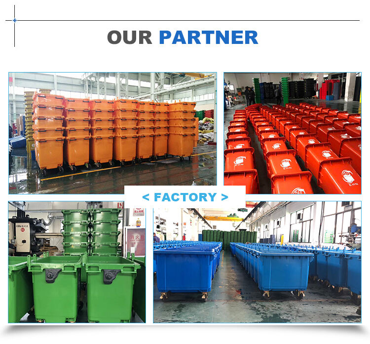 ຖັງຂີ້ເຫຍື້ອກາງແຈ້ງຂະຫນາດໃຫຍ່ 660L Plastic 4 Wheels Industrial Waste Bins Mobile Garbage Container with Lid and Pedal details