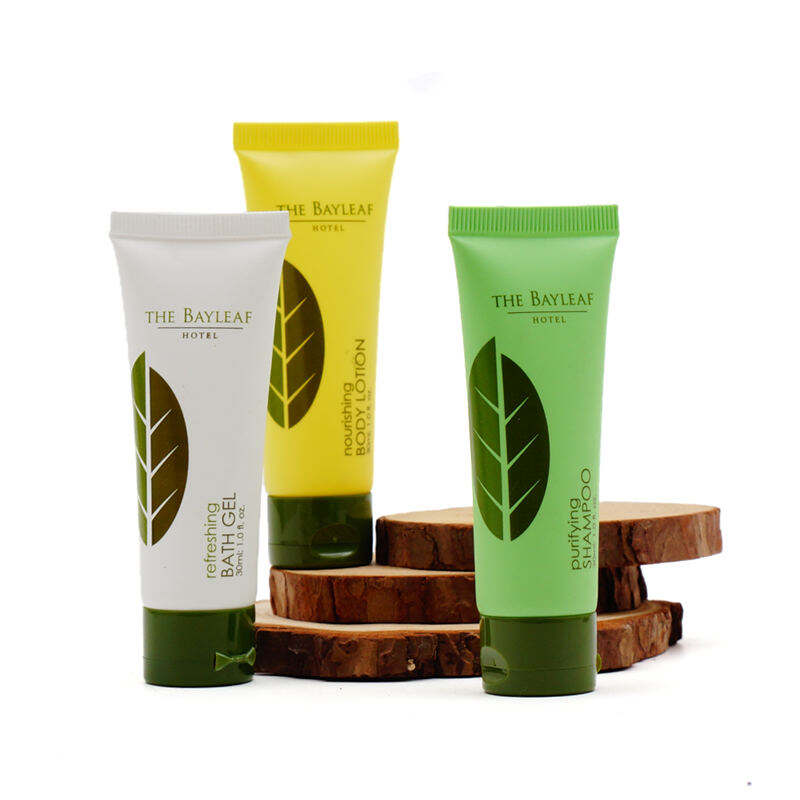 Small leaves 20ml 30ml disposable shampoo customized logo hotel cosmetics