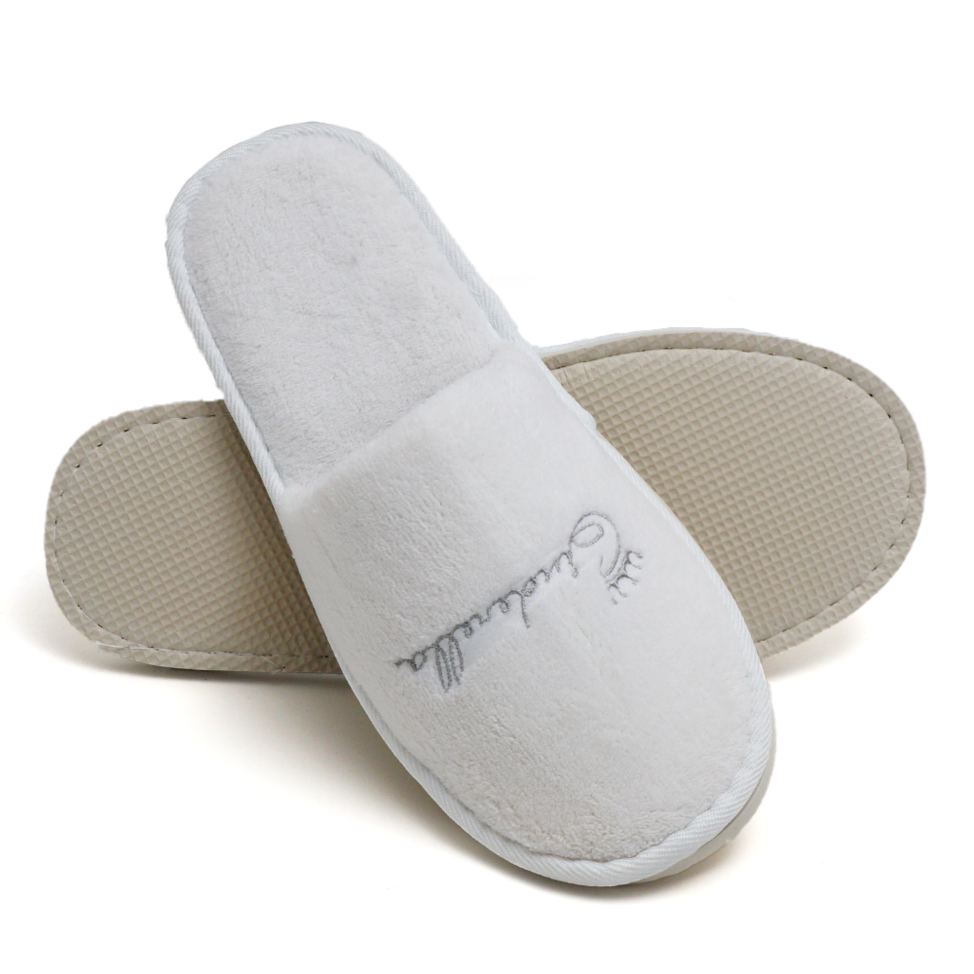 Hotel Slipper Closed Toe Luxury White Coral Fleece EVA Sole Spa 5 Star Disposable Slippers with Logo