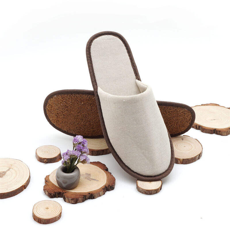 Eco-friendly Slippers beige High Quality Customized Logo Spa Disposable Hotel Slippers