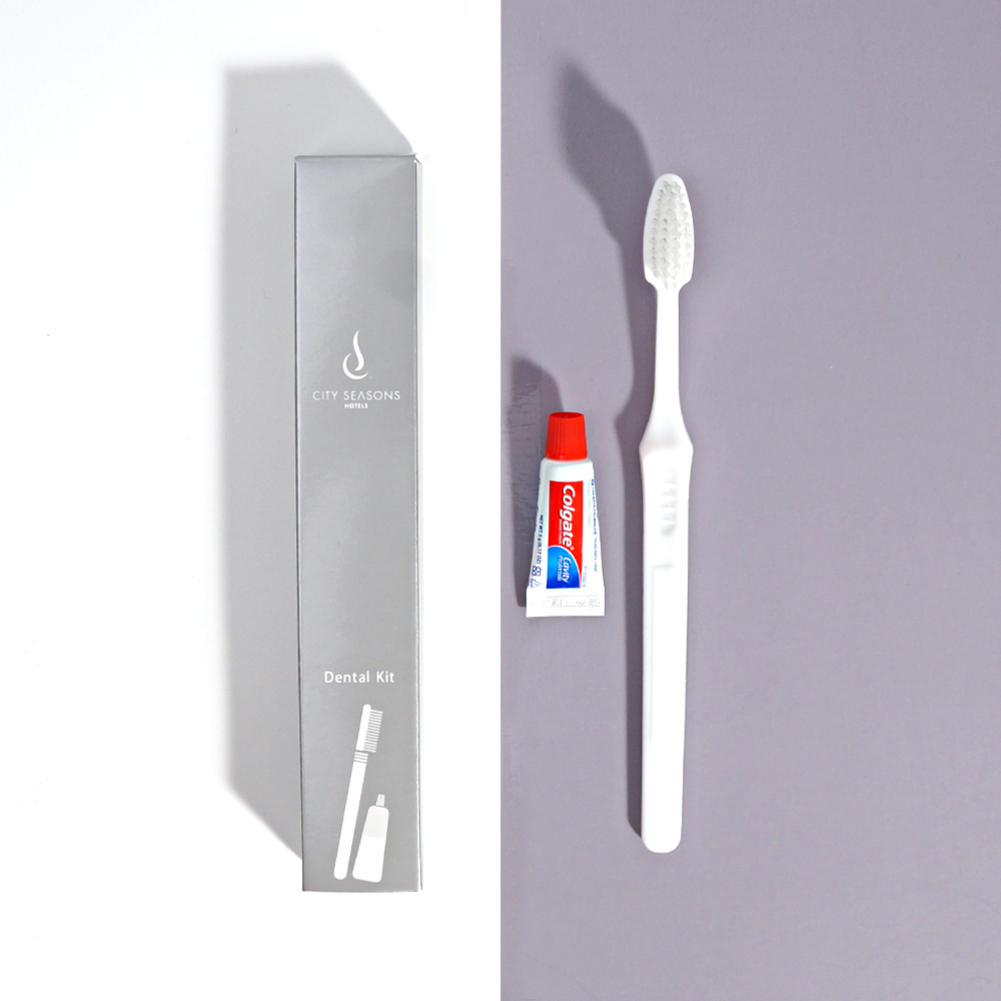 White Plastic Hotel Toothbrush And Toothpaste Kit Custom Box Packaging Disposable Dental Kit