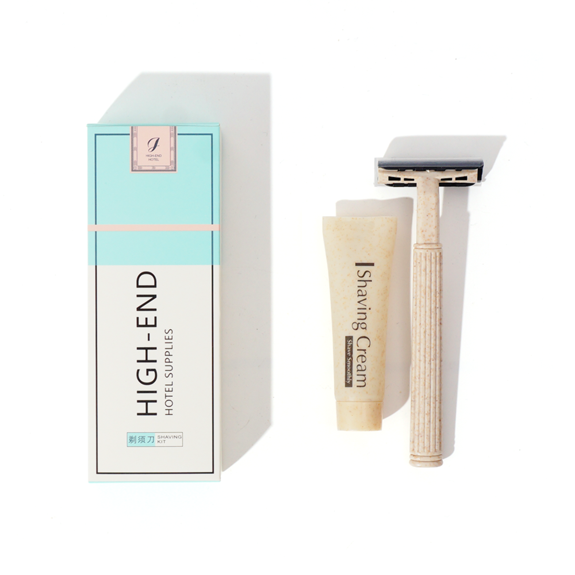 Eco-friendly Hotel Straw Shaving Kit Custom Box Packaging Disposable Razor With Shaving Cream