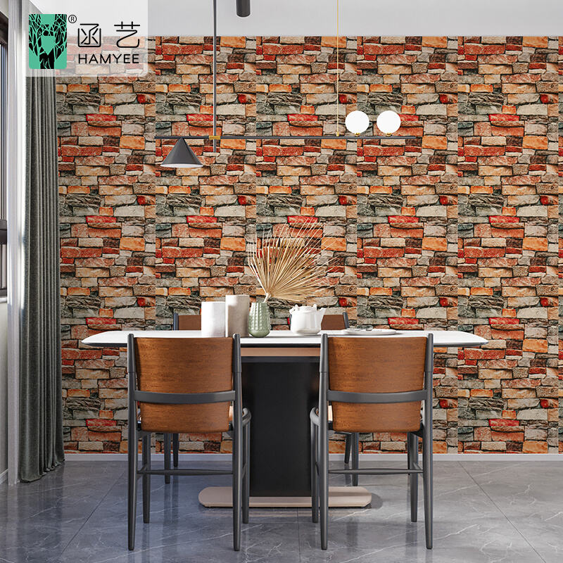 Factory Supply Cheap Stone Wall Paper Rolls Bedroom Peel and stick 3d Brick PVC Self Adhesive Wallpaper Home Decoration details