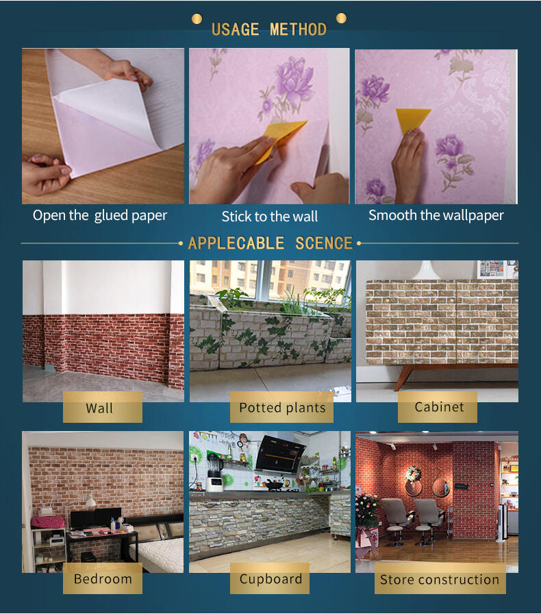 Tovarniška dobava Cena Samolepilni stenski papir PVC film Kontaktni papir Wallpapers2fwallcoating Brick Stone 3d Nalepka Tovarna ozadij