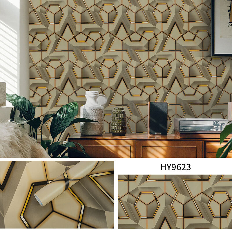 Wholesale 0.45*10m 3d gaming style peel and stick geometric wallpaper rolls wallpaper gold self-adhesive supplier