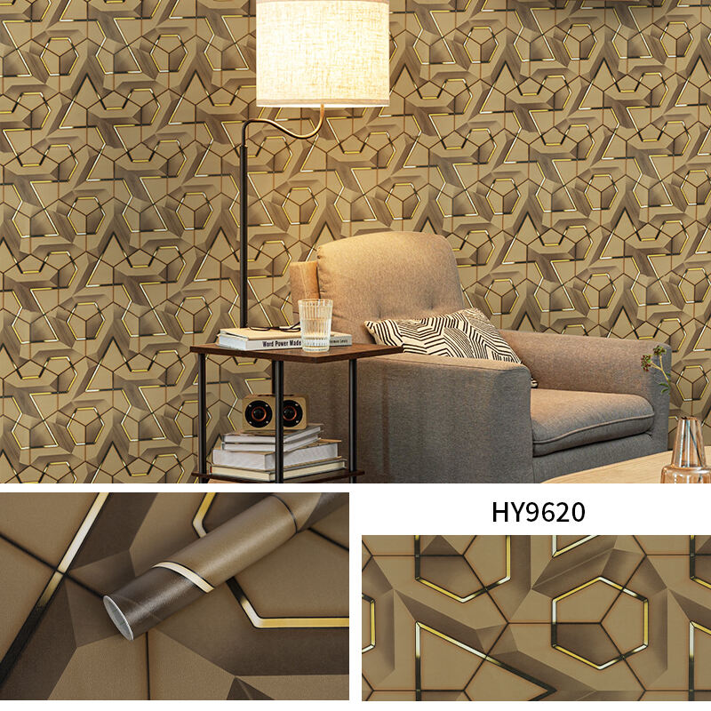 Wholesale 0.45*10m 3d gaming style peel and stick geometric wallpaper rolls wallpaper gold self-adhesive supplier