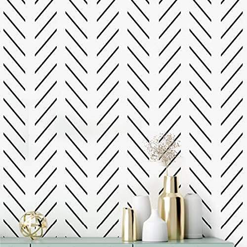 Hamyee Decor Black and White Peel and Stick Wallpaper Modern Herringbone Contact Paper Bathroom Geometric Removable Wall Paper Peel and Stick Self Adhesive Contact Paper