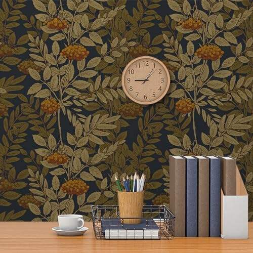 Vintage Wallpaper Boho Peel and Stick Wallpaper Contact Paper Removable Wallpaper Retro Wall Decor Brown/Beige/Orange Leaf Floral Self Adhesive Wallpaper