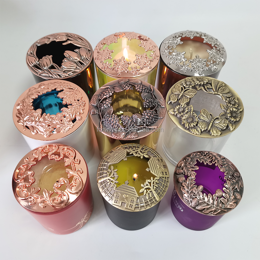 Wholesale Metal Hollow Candle Topper Cover Glass Scented Candle Jar Zinc Alloy lid Candle Topper supplier