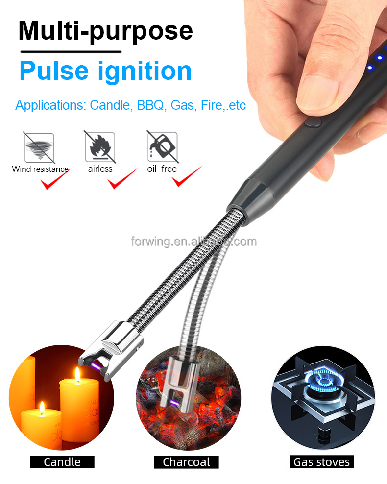 Popular 360 degree rotating Arc lighter USB rechargeable cycle long handle windproof outdoor BBQ candle kitchen lighter supplier