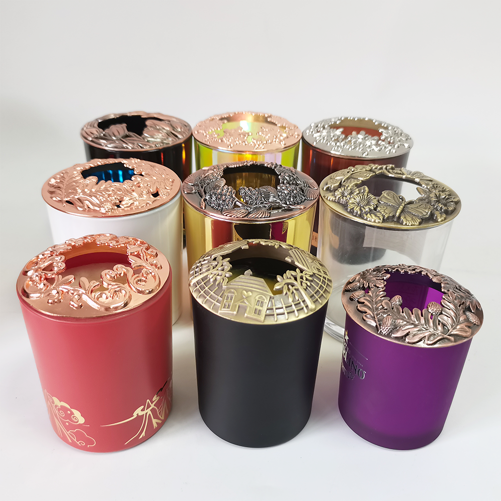 Wholesale Metal Hollow Candle Topper Cover Glass Scented Candle Jar Zinc Alloy lid Candle Topper factory