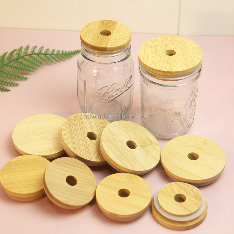 Custom 70mm 86mm Size Bamboo Lids With Straw Hole Good Seal Bamboo Lid With Silicone Ring factory
