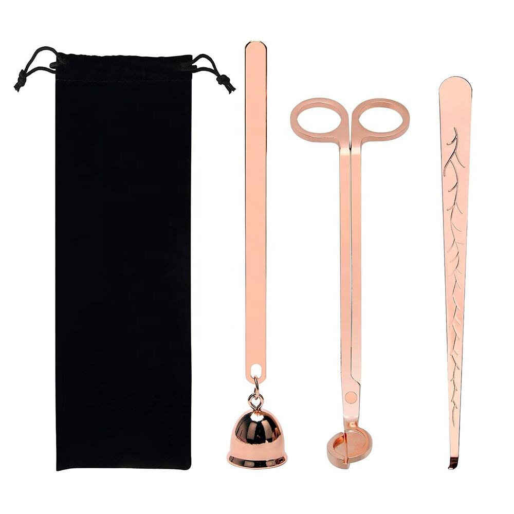 Candle Accessory Set Custom Laser Logo Wick Trimmer Dipper Snuffer Extinguisher Black Gold Scented Candle Care Tools Kit details