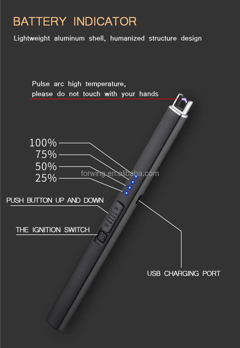 Hot Sale Rechargeable USB Electric Plasma Candle Lighter Metal BBQ Candle Lighter for Home Custom Logo and Refillable Feature details