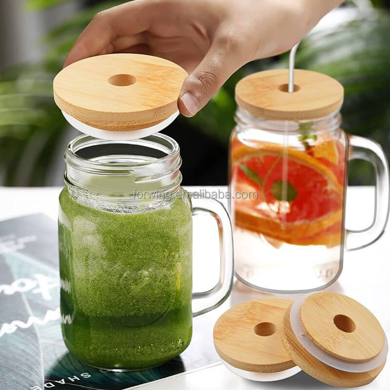 Wholesale 70mm 86mm Durable Drink jar Mason Jar Lids Wooden Bamboo Lid With Straw Holes factory