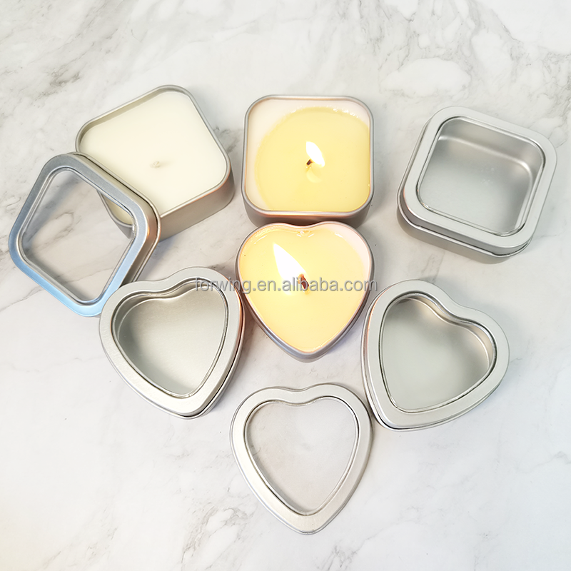 Mini DIY Candle Making Tin Box Heart Shaped Square Portable Outdoor Candle Tin Can Metal Gift Box factory