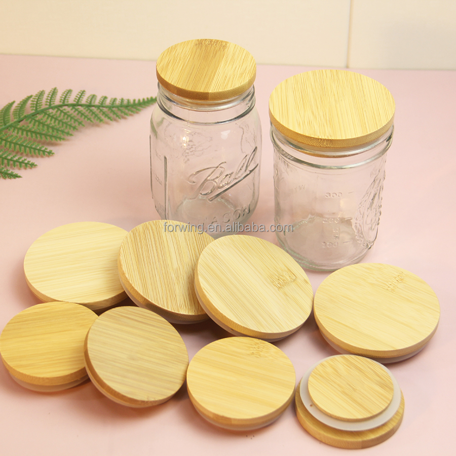 Wholesale 70mm 86mm Durable Drink jar Mason Jar Lids Wooden Bamboo Lid With Straw Holes manufacture