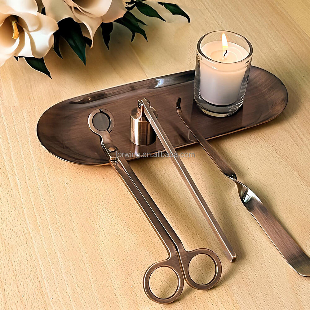 4 in 1 Candle Accessory Set Copper Candle Wick Trimmer Snuffer   Dipper Tray Candle Care Tools Kit With Gift Box Packing details