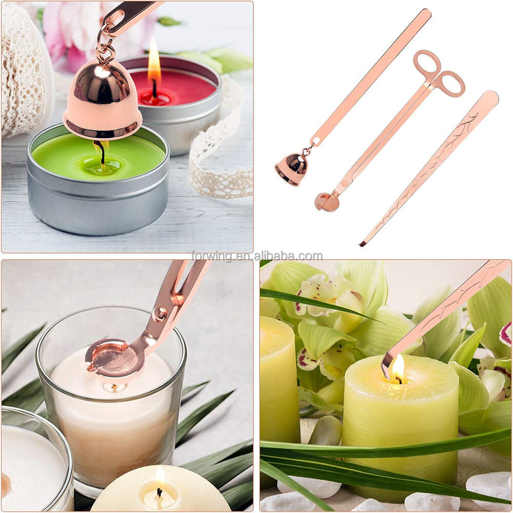 3 in 1 Candle Snuffer Set Rose Gold Candle Accessory Set Wick Trimmer Snuffer Dipper Candle Cutter Kit With Gift Packing factory