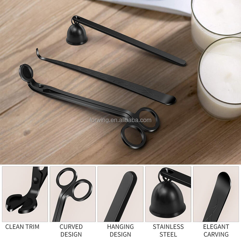 Candle Accessory Set Custom Laser Logo Wick Trimmer Dipper Snuffer Extinguisher Black Gold Scented Candle Care Tools Kit details