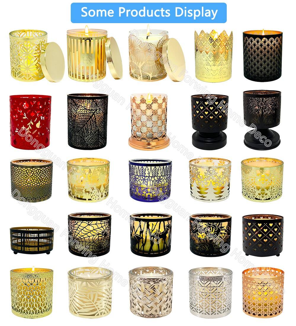 Gold Candlestick Cylinder Metal Cut Out Design Pen Holder Flower Vase Home Decoration Metal Candle Holders supplier