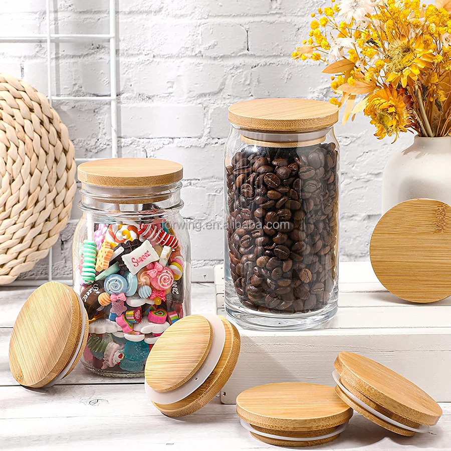 Wholesale 70mm 86mm Durable Drink jar Mason Jar Lids Wooden Bamboo Lid With Straw Holes details