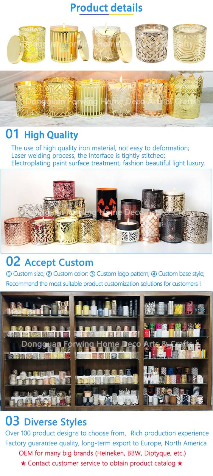 Gold Candlestick Cylinder Metal Cut Out Design Pen Holder Flower Vase Home Decoration Metal Candle Holders factory