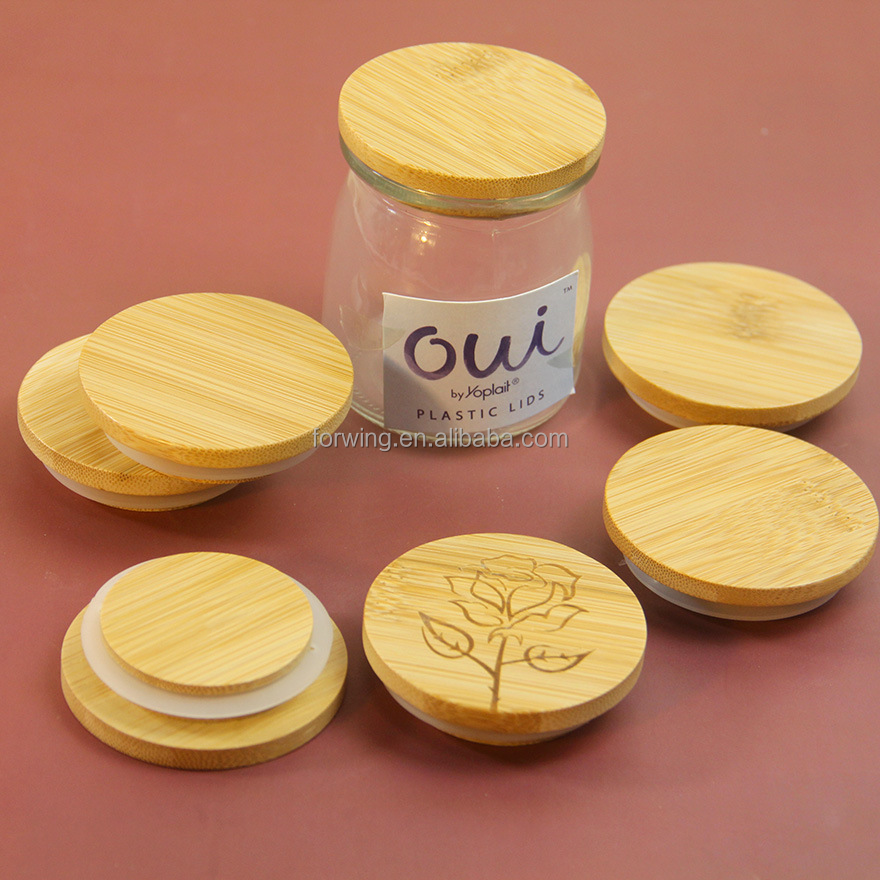 Oui Yogurt Bamboo Jar Lids Set Wooden Lids with Silicone Sealing Rings supplier