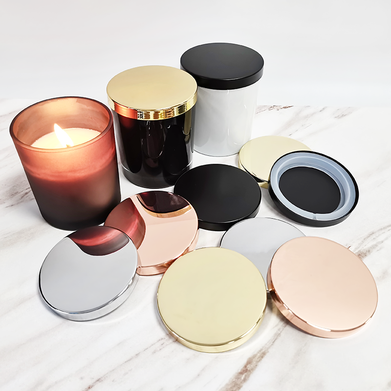 Electroplated mirror metal candle lid details