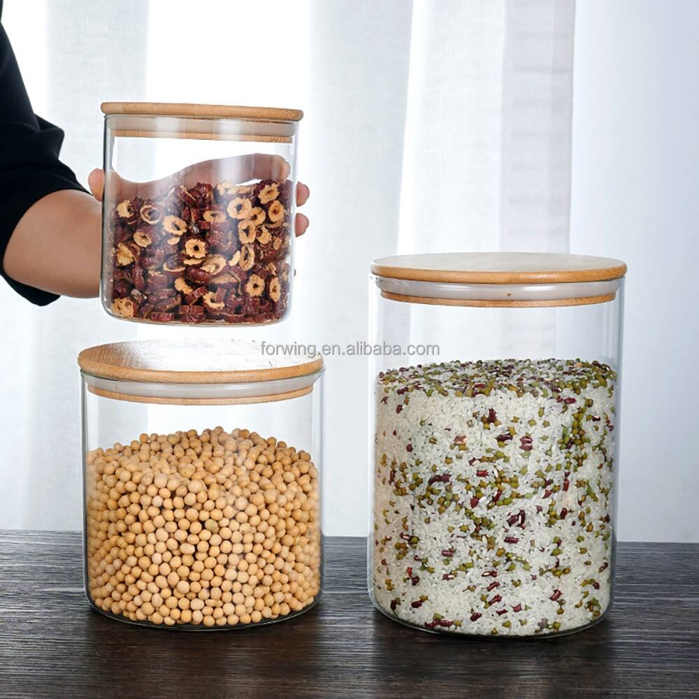 Round Airtight Coffee Tea Spice Glass Jar Kitchen Organizer Storage Bottles Sealed Glass Food Storage Jars with Bamboo Lid supplier