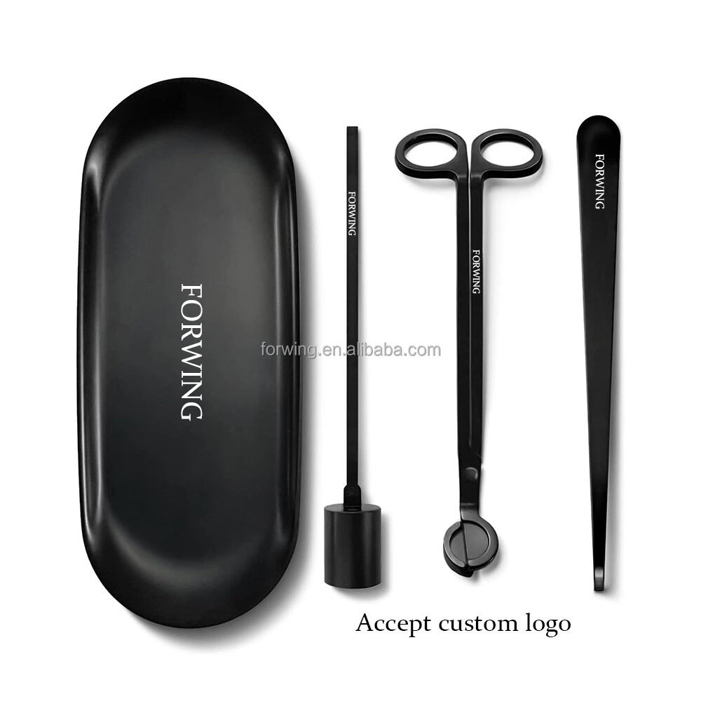 4-in-1 Candle Care Kit Candle Scissors Dipper Snuffer Tray Set Customized Logo Black Gold Candle Wick Trimmer factory