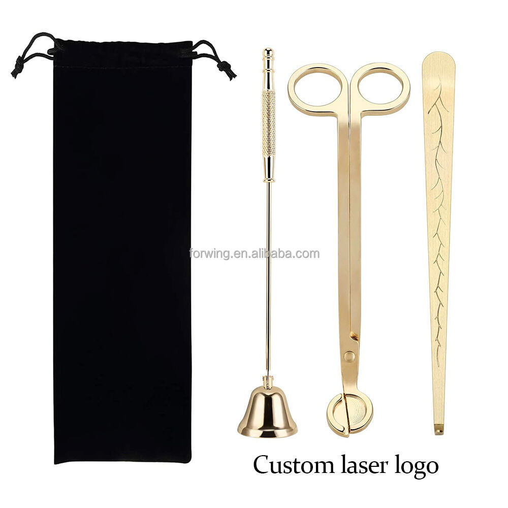 Candle Accessory Set Custom Laser Logo Wick Trimmer Dipper Snuffer Extinguisher Black Gold Scented Candle Care Tools Kit manufacture